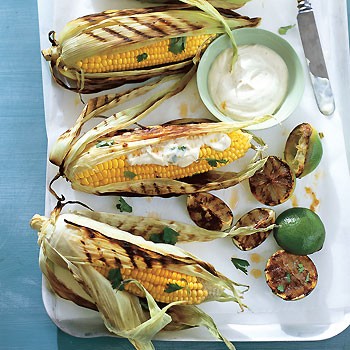 Grilled corn on the cob with chile and lime