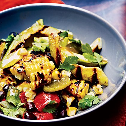 Grilled corn, poblano, and black bean salad