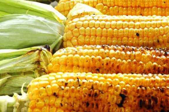 Grilled corn pudding with poblano peppers and asiago