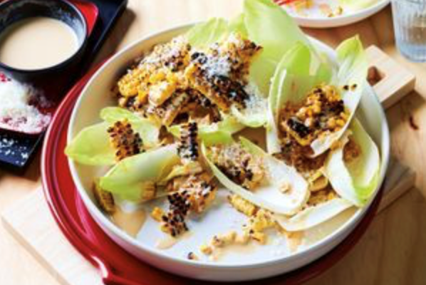 Grilled corn salad with Parmesan and miso ponzu