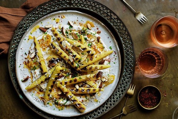 Grilled corn, salted ricotta, smoked almonds
