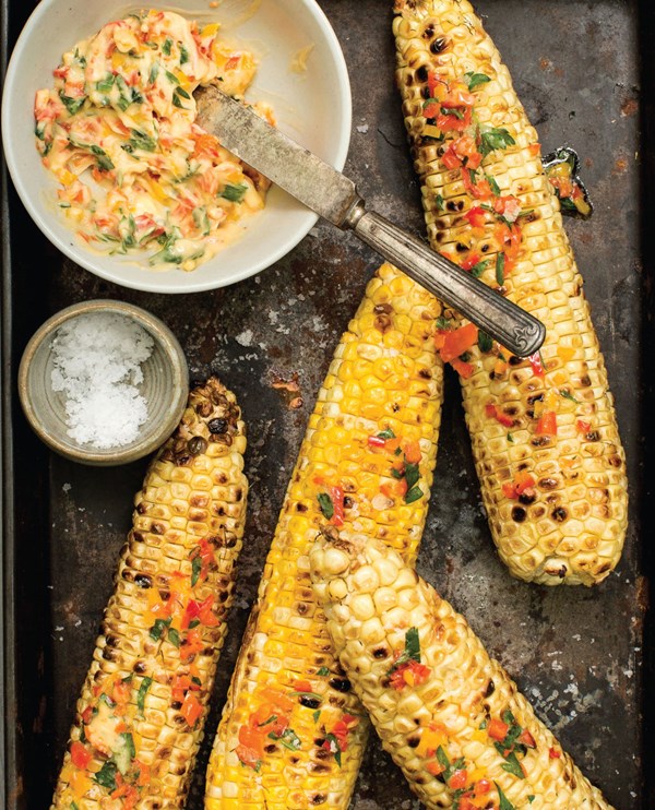 Grilled corn with confetti pepper butter