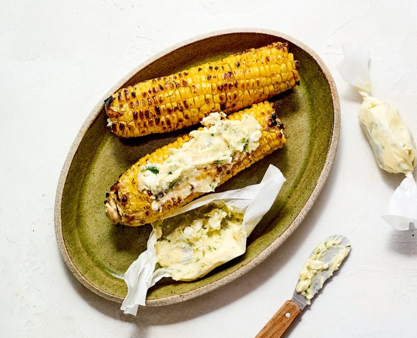 Grilled corn with jalapeño-feta butter