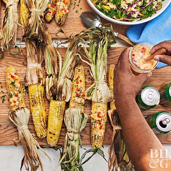Grilled corn with pimiento-cheese butter