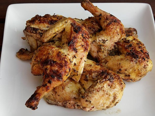 Grilled cornish hens with lemon and rosemary