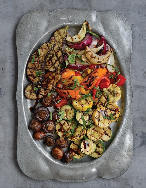 Grilled cornucopia of summer garden vegetables