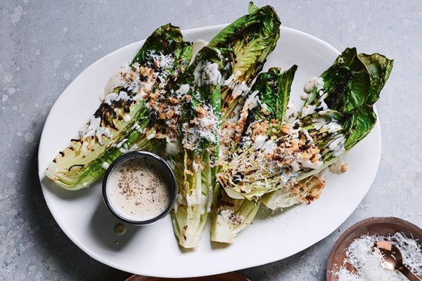 Grilled cos with cacio e pepe sauce