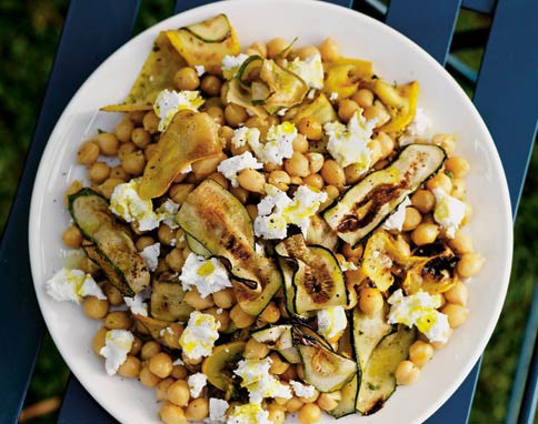 Grilled courgettes with chickpeas & marjoram