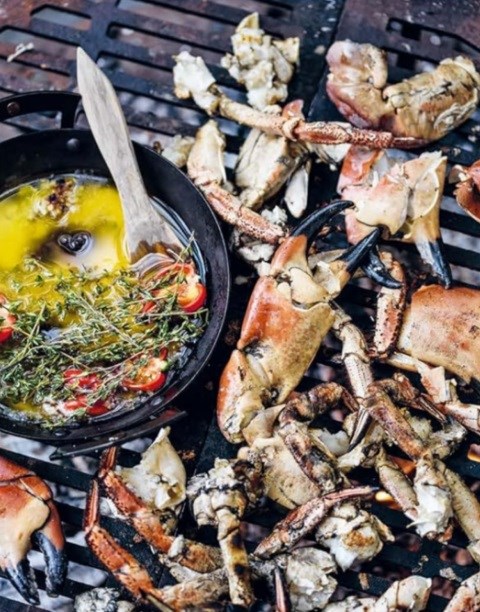 Grilled crab legs with Scotch bonnet and thyme butter