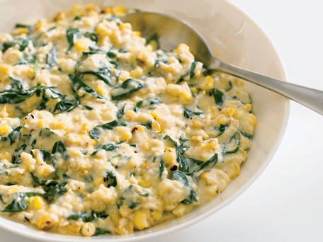 Grilled creamed corn with spinach and Parmesan