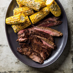 Grilled cumin-rubbed flank steak with Mexican street corn