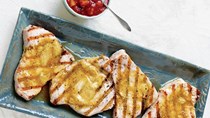Grilled curried swordfish with mango salsa
