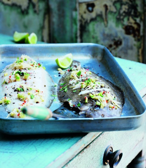 Grilled Dover sole with lime, coconut and avocado relish