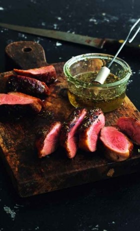 Grilled duck breast with honey-pepper glaze
