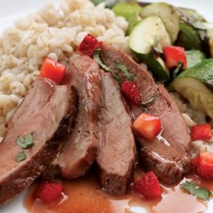 Grilled duck with strawberry-fig sauce