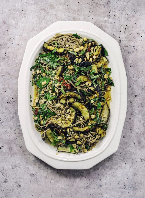 Grilled eggplant and soba noodles salad with nearly nuoc cham