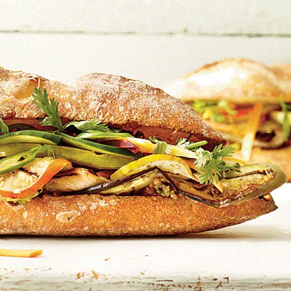 Grilled eggplant banh mi sandwich