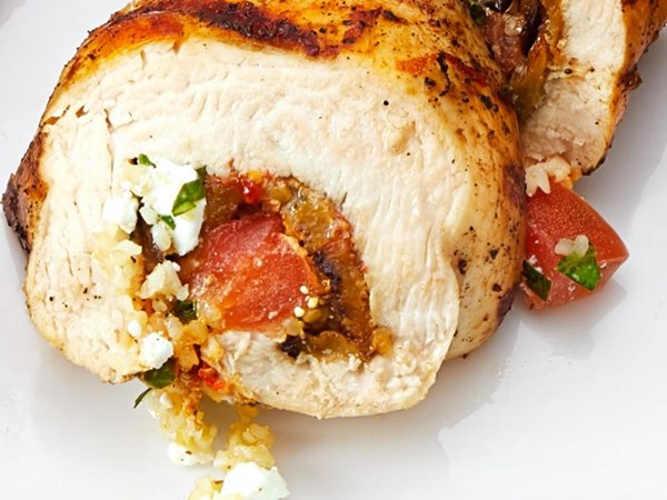 Grilled eggplant-feta stuffed chicken breasts 