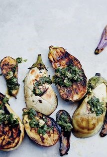 Grilled eggplant, mojo de ajo & basil salsa verde