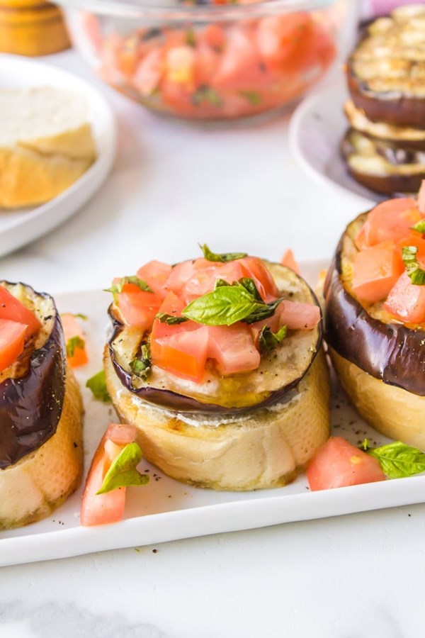 Grilled eggplant open faced sandwiches 