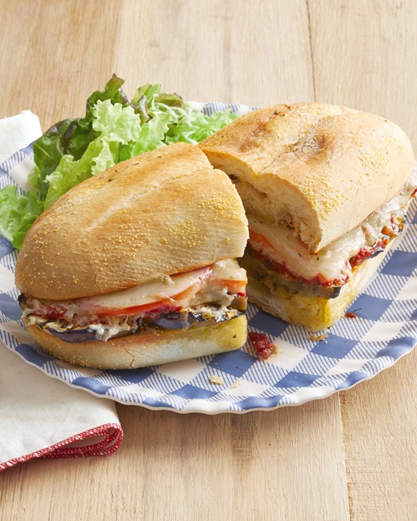 Grilled eggplant Parm hoagies