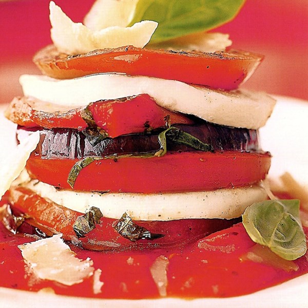 Grilled eggplant Parmesan with fresh mozzarella and zesty tomato sauce