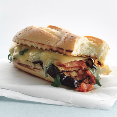 Grilled eggplant Parmigiana heros