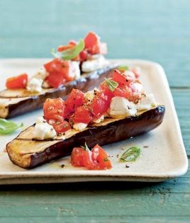 Grilled eggplant, tomatoes, and goat cheese