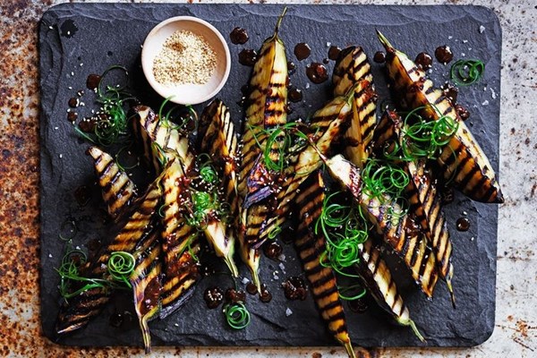 Grilled eggplant with black bean vinaigrette