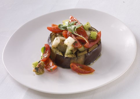 Grilled eggplant with caponata salsa