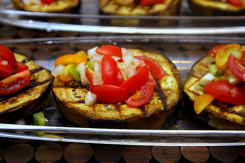 Grilled eggplant with caponata salsa