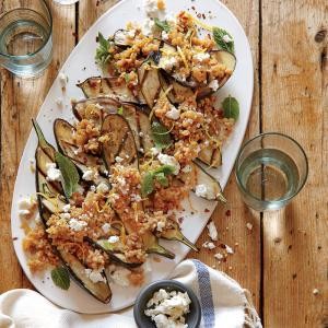 Grilled eggplant with freekeh pilaf