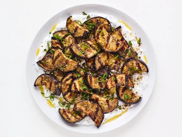 Grilled eggplant with herbed labneh