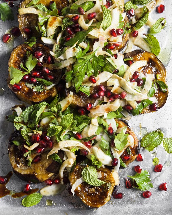 Grilled eggplant with pomegranate molasses