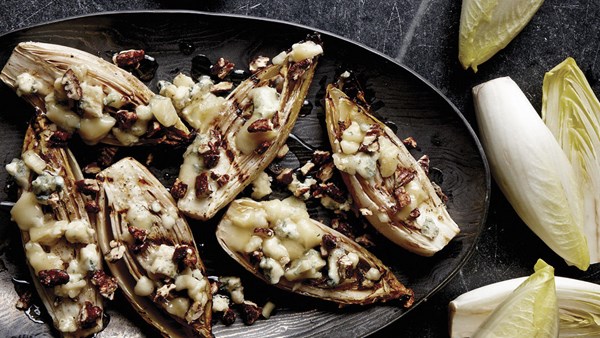 Grilled endive with Gorgonzola and pecans