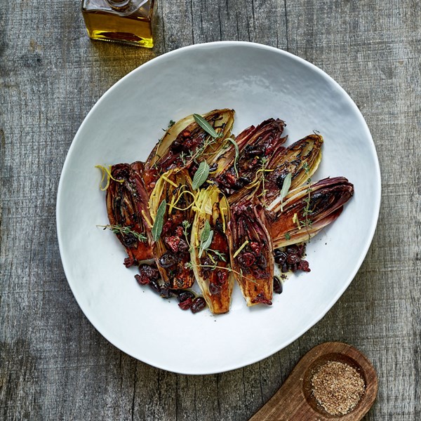 Grilled endives with sun-dried tomato relish