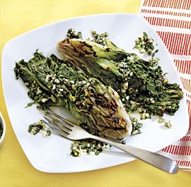 Grilled escarole with fines herbes salsa verde