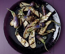 Grilled fairy tale eggplant with rosemary garlic oil