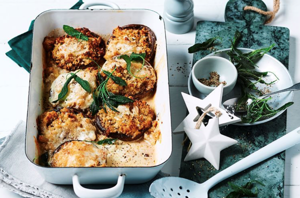 Grilled field mushroom gratin