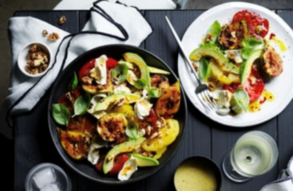 Grilled fig, heirloom tomato and buffalo mozzarella salad