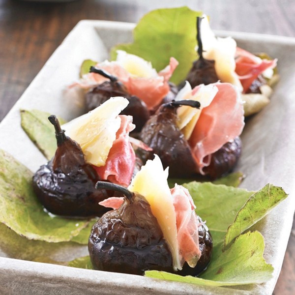 Grilled figs with dry Jack and prosciutto