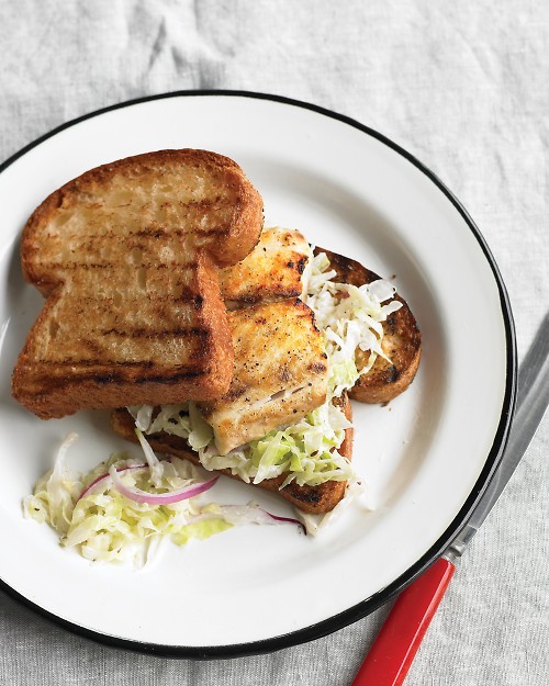 Grilled fish sandwich with cabbage slaw