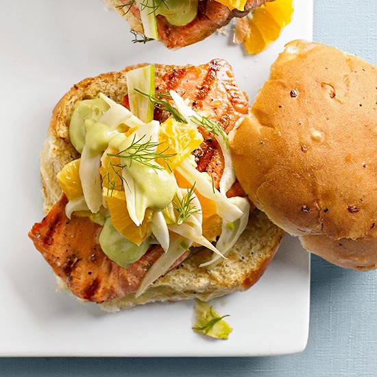 Grilled fish sandwiches with avocado spread