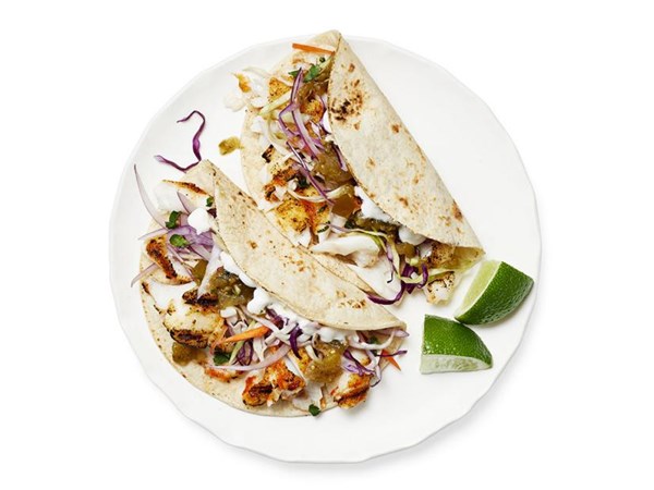 Grilled fish tacos with lime slaw