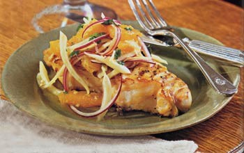 Grilled fish with orange-fennel salsa