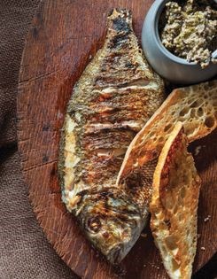Grilled fish with tapenade