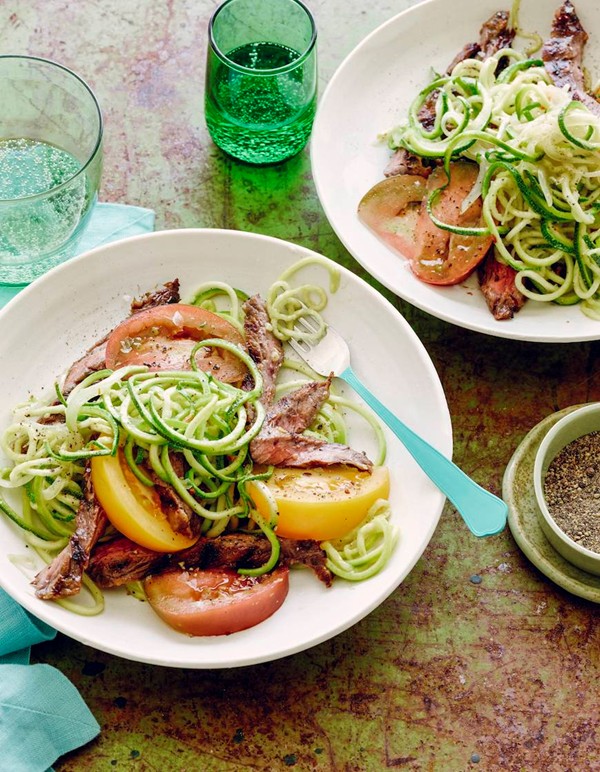 Grilled flank steak and zucchini noodles