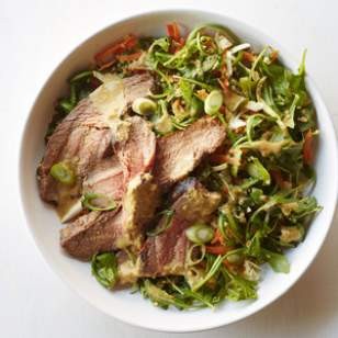 Grilled flank steak salad with ginger-wasabi dressing