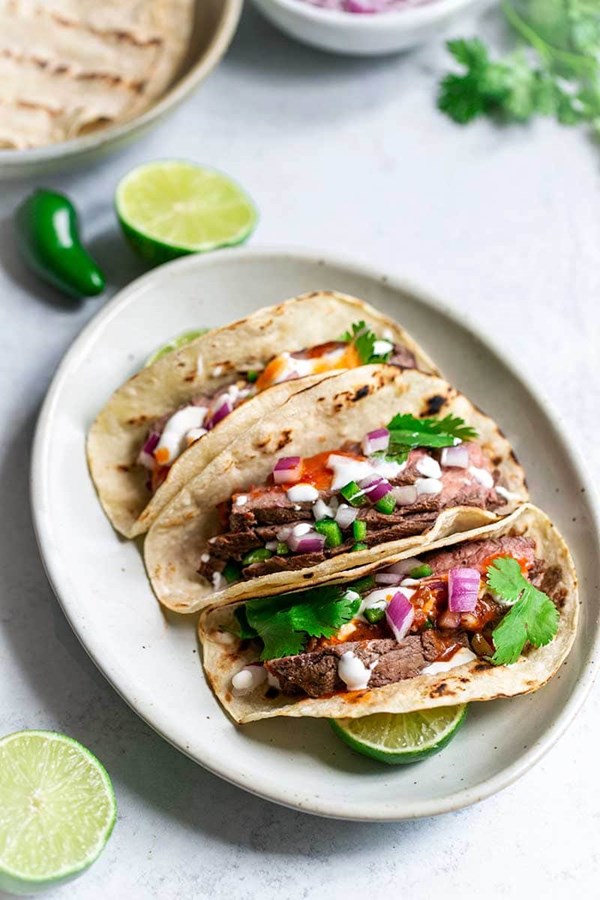Grilled flank steak tacos