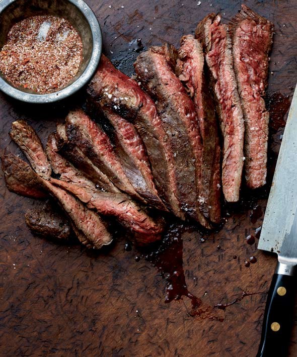 Grilled flank steak with chile spice rub